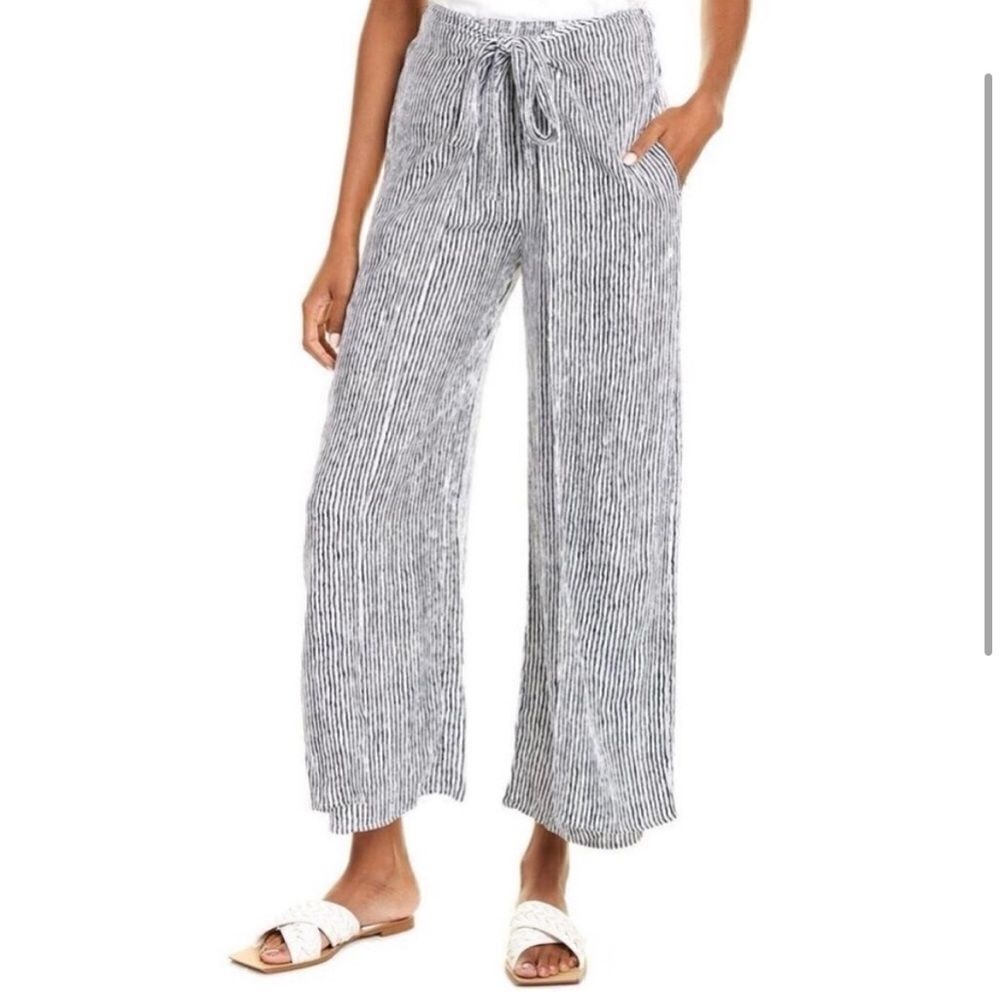 J. McLaughlin Black & White Striped Wide-Leg Drawstring Pants
